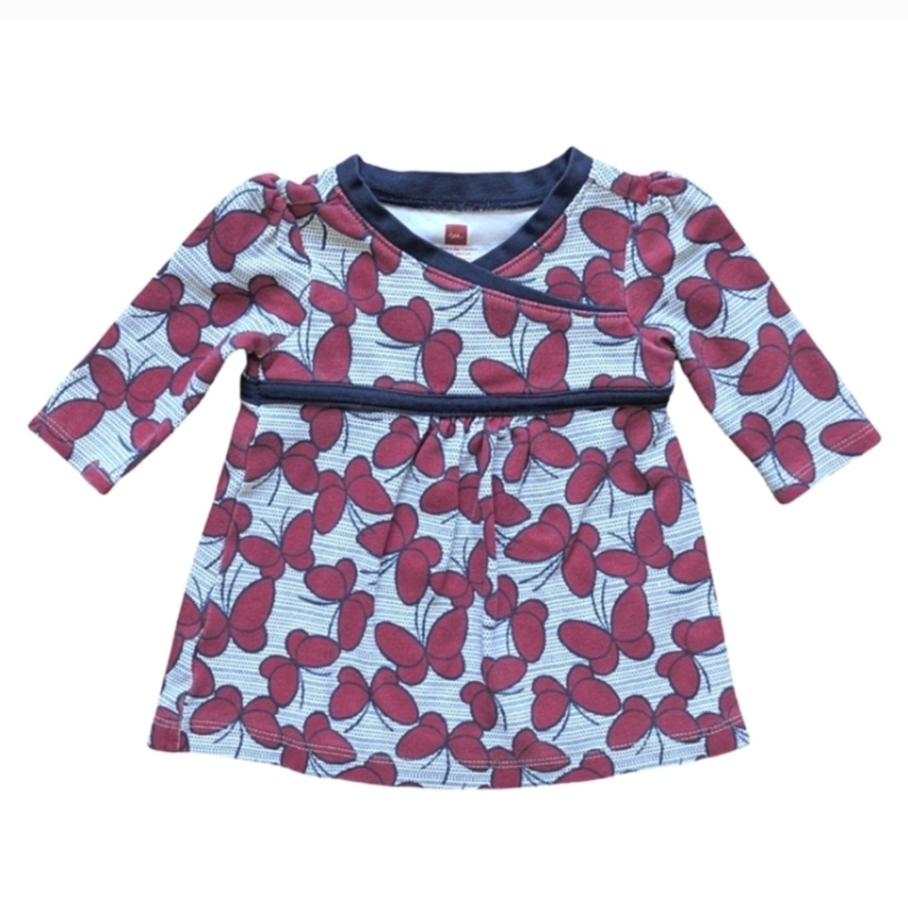 Tea Collection Butterfly Long Sleeve Wrap Neck Dress - Size 3-6M